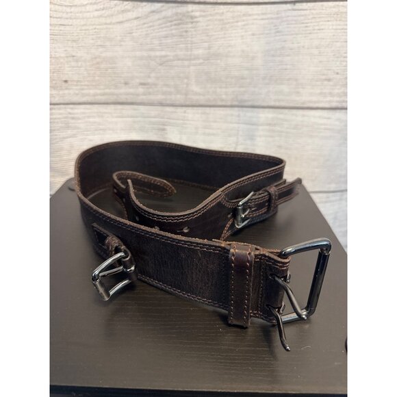 Brown Leather Double Buckle Belt M - Picture 1 of 3